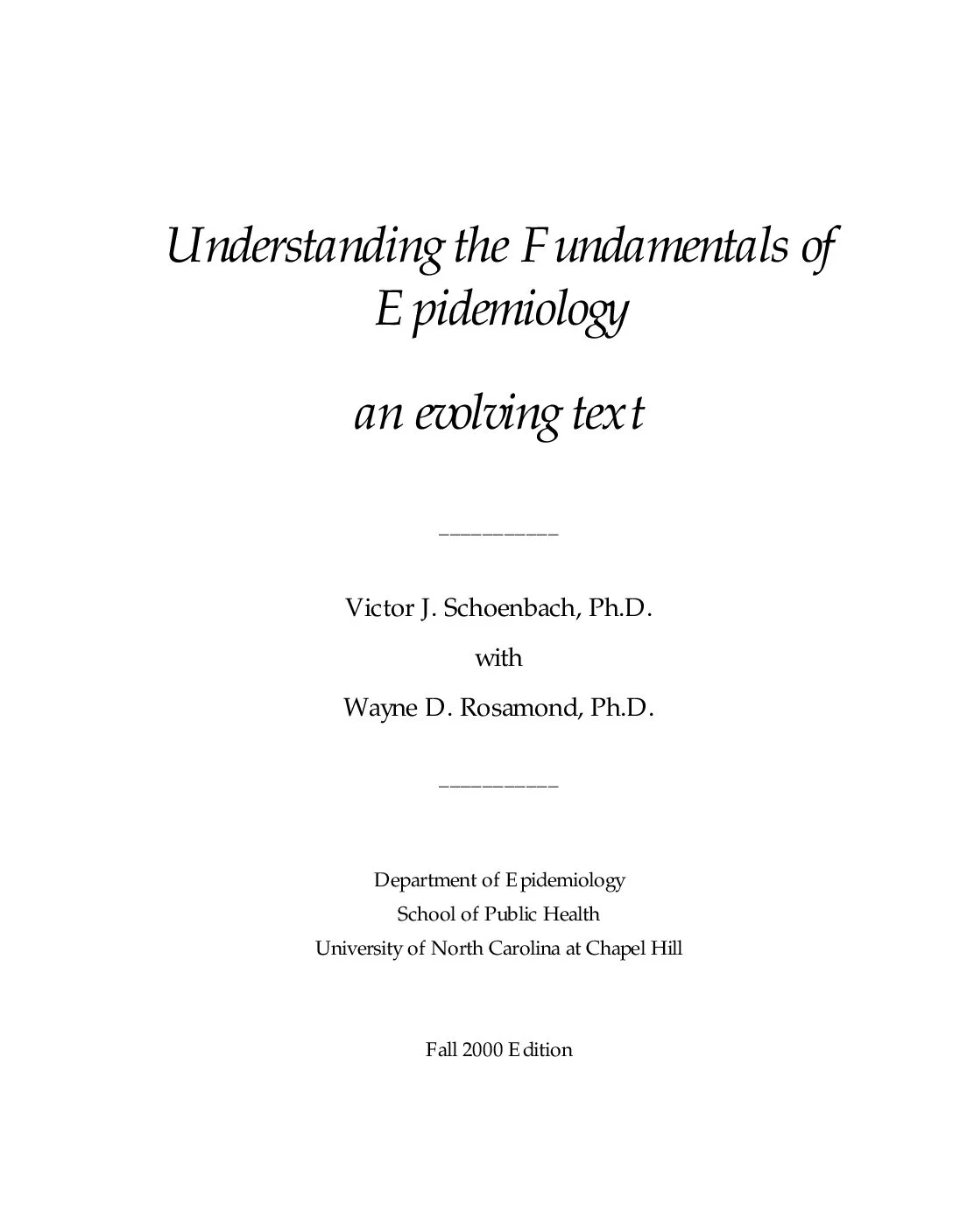 Fundamentals of Epidemiology